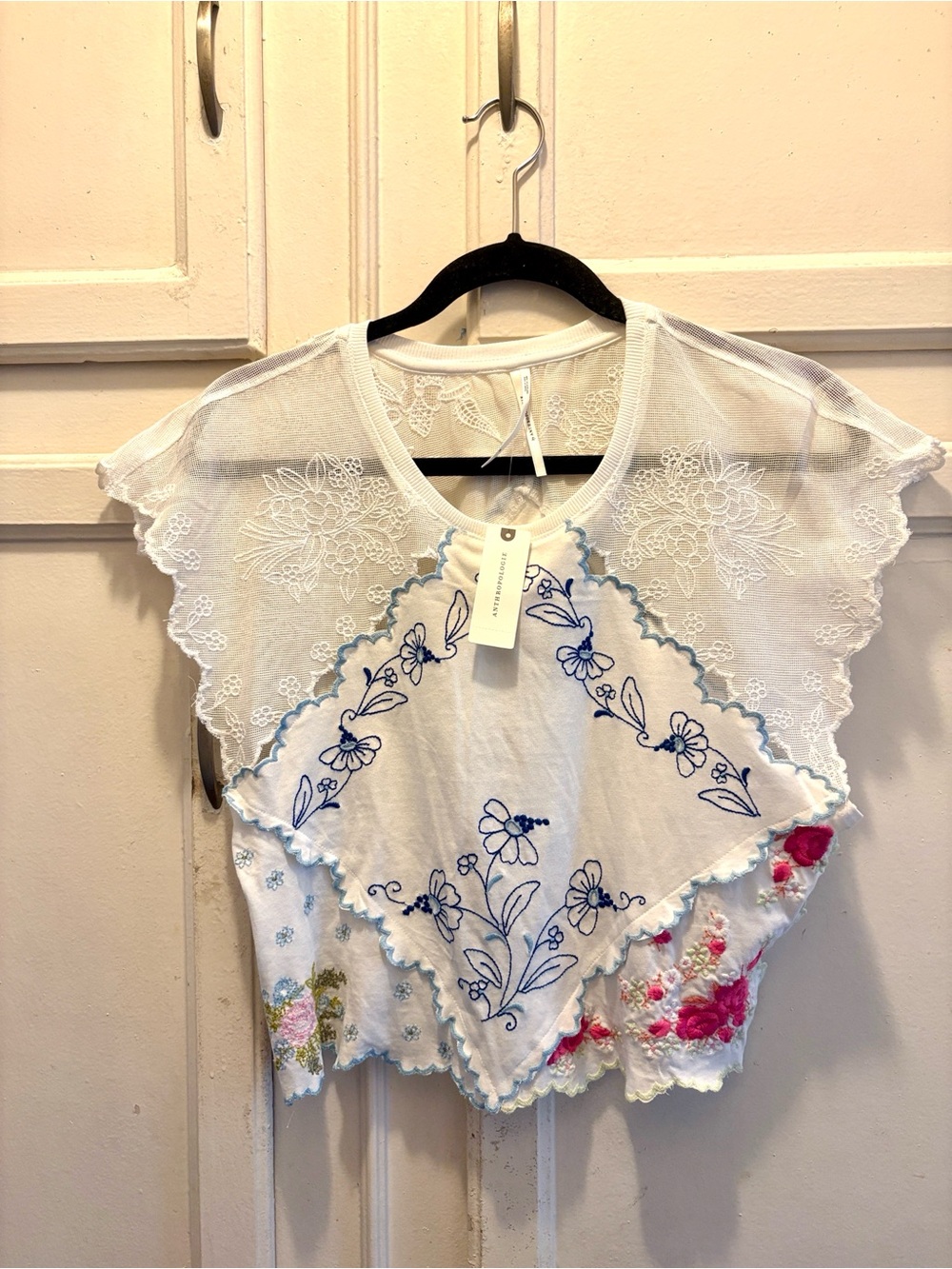 Anthropologie Embroidered White Floral Lace Top